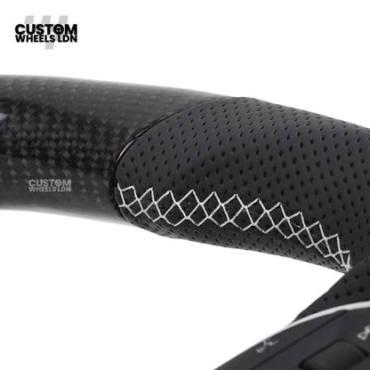Audi Custom Q/RS Flat Bottom Steering Wheel – Carbon Top & Bottom, Red Centre Stripe, Perforated Leather, Silver Paddles | Fits Q3, Q5, SQ5, Q7, Q8, SQ8, RSQ8, A6, A7, S6, S7 + more | Plug & Play | With Airbag | Upgrade for Older Models Available