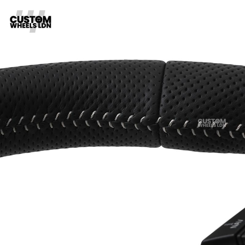 Audi Custom 8V Flat Bottom Steering Wheel – Perforated Leather, Black Stitching, Silver Paddles, RS Badge | Fits A3, S3, RS3 8V, A1, Q2, TT + more | Plug & Play | With Airbag | Upgrade for Older Models Available