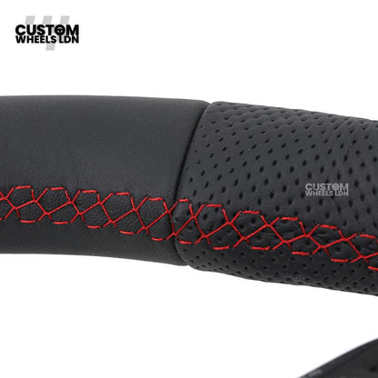 Audi Custom RS3 8V Flat Bottom Steering Wheel – Red Stitching, Red Paddles, Red Centre Stripe | Plug & Play | With Airbag