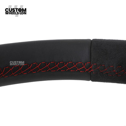 Audi Custom Q/RS Flat Bottom Steering Wheel – Alcantara Grip, Red Stitching, Black Paddles, Silver Trim | Fits Q3, Q5, SQ5, Q7, Q8, A6, A7, S6, S7 + more | Plug & Play | With Airbag | Upgrade for Older Models Available