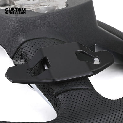 Audi Custom Q/RS Flat Bottom Steering Wheel – Perforated Leather, Black Stitching, Gloss Black Paddles, Chrome Trim | Fits Q3, Q5, SQ5, Q7, Q8, SQ8, RSQ8, A6, A7, S6, S7 + more | Plug & Play | With Airbag | Upgrade for Older Models Available