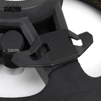 Audi Custom R8-Style Flat Bottom Steering Wheel – Alcantara Grip, Yellow Stitching, Black Paddles, Start Button | Fits A4, A5, S5, A6, A7, S6, S7, Q5, SQ5 + more | Plug & Play | With Airbag | Upgrade for Older Models Available