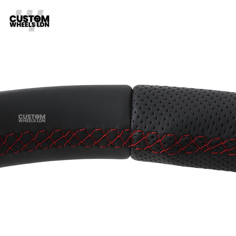 Audi Custom S-Line Flat Bottom Steering Wheel – Black Leather, Red Stitching, Urus Paddles | Fits A1, A3, S3, A4, A5, S5, Q2, Q3, Q5, SQ5 + more | Plug & Play | With Airbag