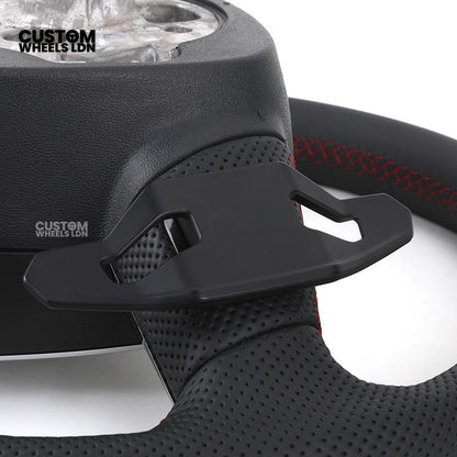 Audi Custom S-Line Flat Bottom Steering Wheel – Black Leather, Red Stitching, Urus Paddles | Fits A1, A3, S3, A4, A5, S5, Q2, Q3, Q5, SQ5 + more | Plug & Play | With Airbag