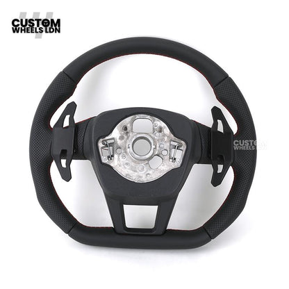 Audi Custom S-Line Flat Bottom Steering Wheel – Black Leather, Red Stitching, Urus Paddles | Fits A1, A3, S3, A4, A5, S5, Q2, Q3, Q5, SQ5 + more | Plug & Play | With Airbag