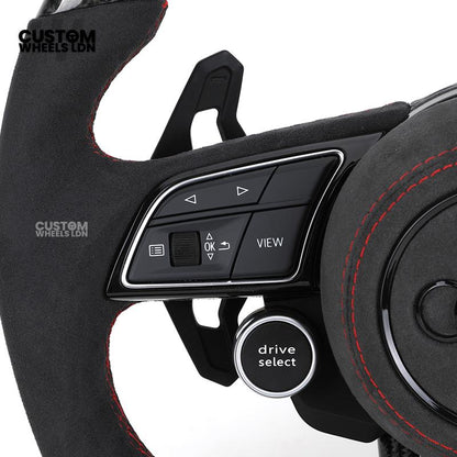 Audi Custom B9 Flat Bottom Steering Wheel – Alcantara Grip, Carbon Top & Bottom, Red Stitching, Black Paddles, Start Button | Fits A4, S4, A5, S5, Q5, SQ5, A6, A7, S6, S7 + more | Plug & Play | With Airbag | Upgrade for Older Models Available