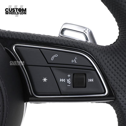Audi Custom B9 Flat Bottom Steering Wheel – Black Leather, Silver Paddles, S Badge | Fits A4, S4, A5, S5, Q5, SQ5, A6, A7 + more | Plug & Play | With Airbag | Upgrade for Older Models Available