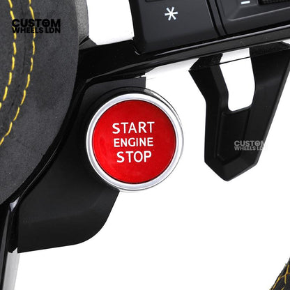 Audi Custom R8-Style Flat Bottom Steering Wheel – Alcantara Grip, Yellow Stitching, Black Paddles, Start Button | Fits A4, A5, S5, A6, A7, S6, S7, Q5, SQ5 + more | Plug & Play | With Airbag | Upgrade for Older Models Available