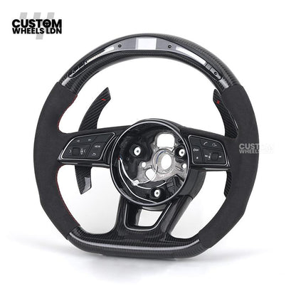 Audi Custom B9 Flat Bottom Steering Wheel – LED Rev Display, Alcantara Grip, Carbon Top & Bottom, Carbon Paddles | Fits A3, S3, RS3, A4, S4, A5, S5, Q5, SQ5, A6, A7 + more | Plug & Play | With Airbag | Upgrade for Older Models Available