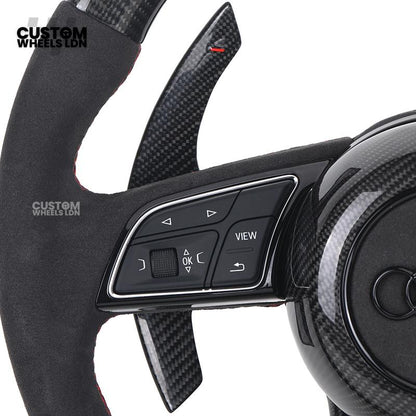Audi Custom B9 Flat Bottom Steering Wheel – LED Rev Display, Alcantara Grip, Carbon Top & Bottom, Carbon Paddles | Fits A3, S3, RS3, A4, S4, A5, S5, Q5, SQ5, A6, A7 + more | Plug & Play | With Airbag | Upgrade for Older Models Available