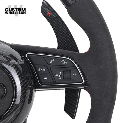 Audi Custom B9 Flat Bottom Steering Wheel – LED Rev Display, Alcantara Grip, Carbon Top & Bottom, Carbon Paddles | Fits A3, S3, RS3, A4, S4, A5, S5, Q5, SQ5, A6, A7 + more | Plug & Play | With Airbag | Upgrade for Older Models Available