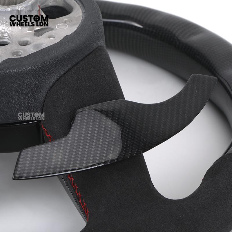 Audi Custom B9 Flat Bottom Steering Wheel – LED Rev Display, Alcantara Grip, Carbon Top & Bottom, Carbon Paddles | Fits A3, S3, RS3, A4, S4, A5, S5, Q5, SQ5, A6, A7 + more | Plug & Play | With Airbag | Upgrade for Older Models Available