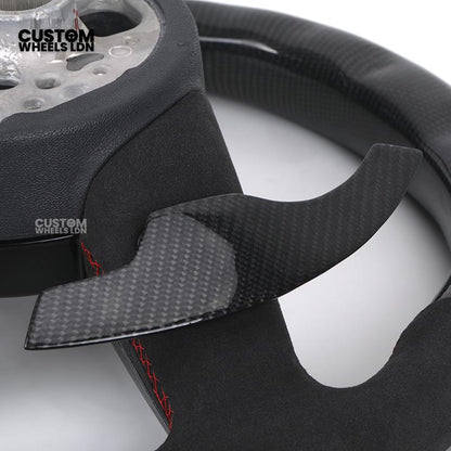 Audi Custom B9 Flat Bottom Steering Wheel – LED Rev Display, Alcantara Grip, Carbon Top & Bottom, Carbon Paddles | Fits A3, S3, RS3, A4, S4, A5, S5, Q5, SQ5, A6, A7 + more | Plug & Play | With Airbag | Upgrade for Older Models Available