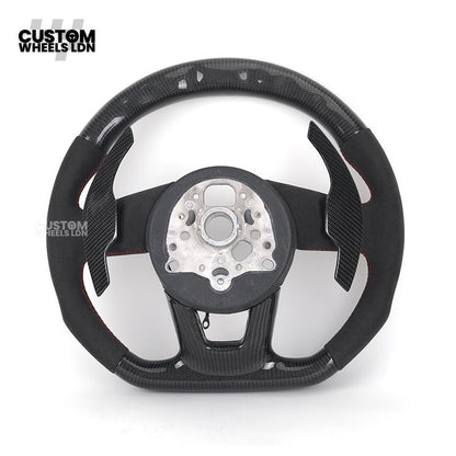 Audi Custom B9 Flat Bottom Steering Wheel – LED Rev Display, Alcantara Grip, Carbon Top & Bottom, Carbon Paddles | Fits A3, S3, RS3, A4, S4, A5, S5, Q5, SQ5, A6, A7 + more | Plug & Play | With Airbag | Upgrade for Older Models Available