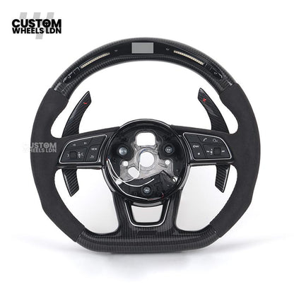 Audi Custom B9 Flat Bottom Steering Wheel – LED Rev Display, Alcantara Grip, Carbon Top & Bottom, Carbon Paddles | Fits A3, S3, RS3, A4, S4, A5, S5, Q5, SQ5, A6, A7 + more | Plug & Play | With Airbag | Upgrade for Older Models Available