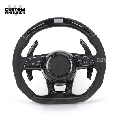 Audi Custom B9 Flat Bottom Steering Wheel – LED Rev Display, Alcantara Grip, Carbon Top & Bottom, Carbon Paddles | Fits A3, S3, RS3, A4, S4, A5, S5, Q5, SQ5, A6, A7 + more | Plug & Play | With Airbag | Upgrade for Older Models Available