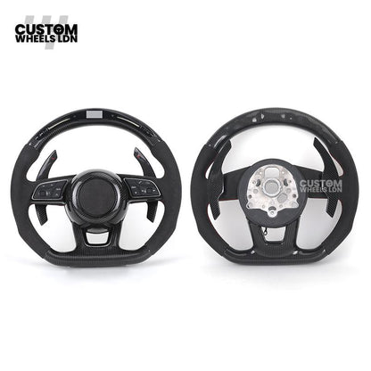 Audi Custom B9 Flat Bottom Steering Wheel – LED Rev Display, Alcantara Grip, Carbon Top & Bottom, Carbon Paddles | Fits A3, S3, RS3, A4, S4, A5, S5, Q5, SQ5, A6, A7 + more | Plug & Play | With Airbag | Upgrade for Older Models Available