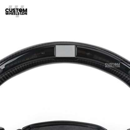 Audi Custom Q/RS Series Flat Bottom Steering Wheel – LED Rev Display, Alcantara Grip, Carbon Top & Bottom, Carbon Paddles, Start Button | Fits Q3, Q5, SQ5, Q7, Q8, SQ8, RSQ8, A6, A7, A8 (D5) | Plug & Play | With Airbag
