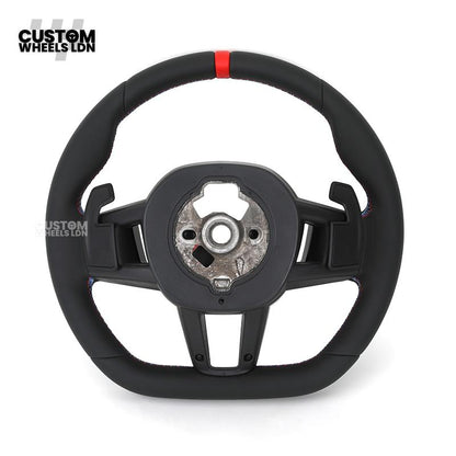 BMW Custom Steering Wheel – G42 G87 Style, Smooth Black Leather, Red Centre Stripe, Gloss Black & Satin Silver Trim, Touch Controls | Fits G20 3 Series, G42 2 Series, G87 M2 + more | Plug & Play | Retrofit Upgrade for Older Models