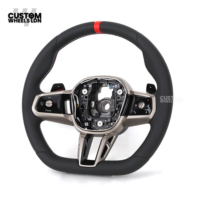 BMW Custom Steering Wheel – G42 G87 Style, Smooth Black Leather, Red Centre Stripe, Gloss Black & Satin Silver Trim, Touch Controls | Fits G20 3 Series, G42 2 Series, G87 M2 + more | Plug & Play | Retrofit Upgrade for Older Models