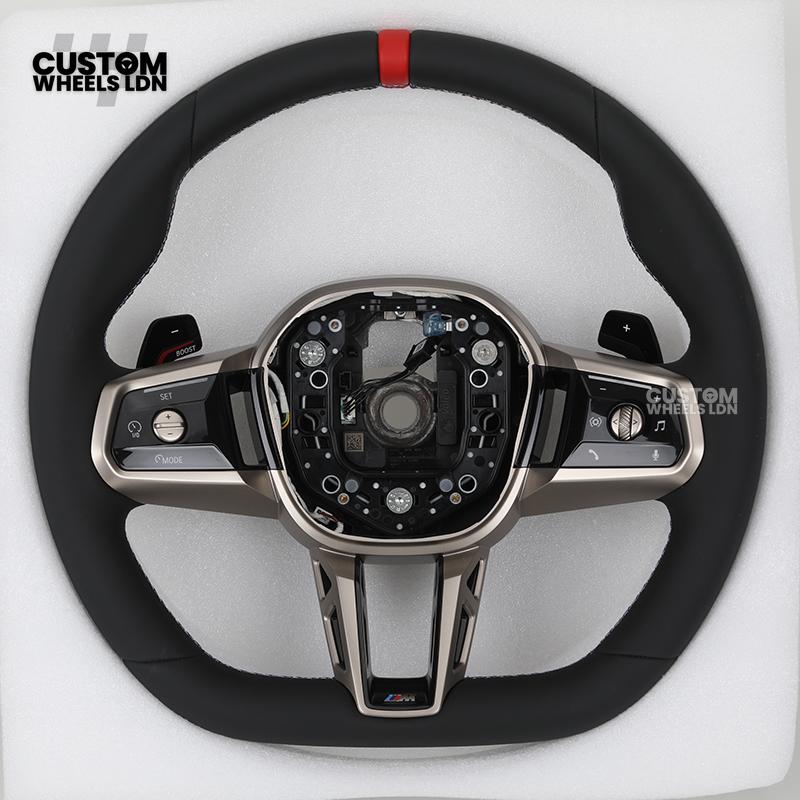 BMW Custom Steering Wheel – G42 G87 Style, Smooth Black Leather, Red Centre Stripe, Gloss Black & Satin Silver Trim, Touch Controls | Fits G20 3 Series, G42 2 Series, G87 M2 + more | Plug & Play | Retrofit Upgrade for Older Models