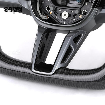 BMW Custom i5 G60 Flat Bottom Steering Wheel – Carbon Fiber, BMW M Stripe, Silver Trim, Perforated Leather Grips | Fits G20 3 Series, G22 4 Series, G30 5 Series + more | Plug & Play | Retrofit Upgrade for Older Models