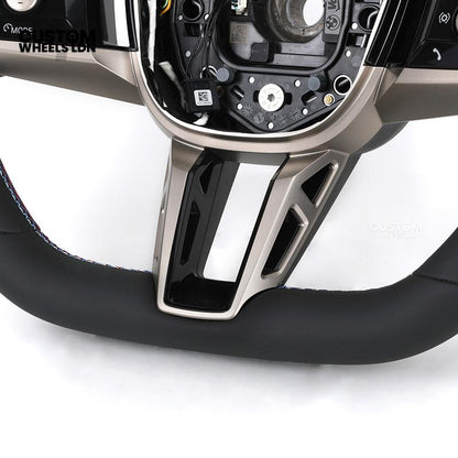 BMW Custom Steering Wheel – G42 G87 Style, Smooth Black Leather, Red Centre Stripe, Gloss Black & Satin Silver Trim, Touch Controls | Fits G20 3 Series, G42 2 Series, G87 M2 + more | Plug & Play | Retrofit Upgrade for Older Models