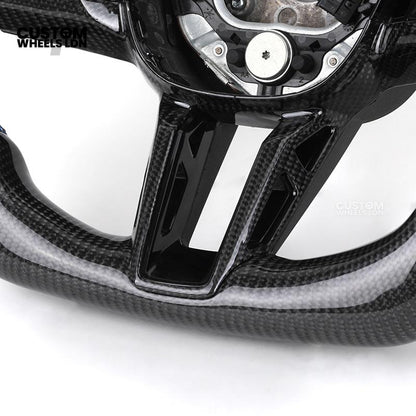 BMW Custom i5 G60 Flat Bottom Steering Wheel – Carbon Fiber, BMW M Stripe, Black Trim, Perforated Leather Grips | Fits G20 3 Series, G22 4 Series, G30 5 Series + more | Plug & Play | Retrofit Upgrade for Older Models