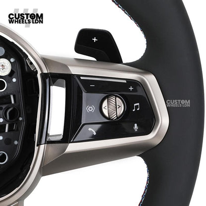 BMW Custom Steering Wheel – G42 G87 Style, Smooth Black Leather, Red Centre Stripe, Gloss Black & Satin Silver Trim, Touch Controls | Fits G20 3 Series, G42 2 Series, G87 M2 + more | Plug & Play | Retrofit Upgrade for Older Models