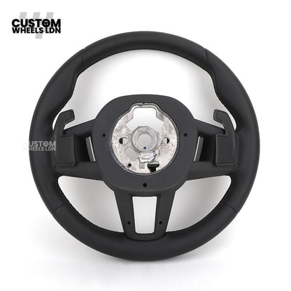 BMW i5 G60 2023 Steering Wheel – Smooth Black Leather, Silver Trim, Touch-Style Controls | Fits G60 5 Series, G70 7 Series, i5 + more | Plug & Play | Retrofit Upgrade for Older Models