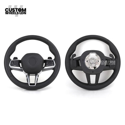 BMW i5 G60 2023 Steering Wheel – Smooth Black Leather, Silver Trim, Touch-Style Controls | Fits G60 5 Series, G70 7 Series, i5 + more | Plug & Play | Retrofit Upgrade for Older Models