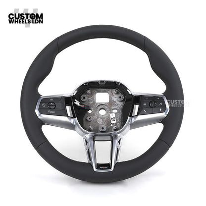 BMW i5 G60 2023 Steering Wheel – Smooth Black Leather, Silver Trim, Touch-Style Controls | Fits G60 5 Series, G70 7 Series, i5 + more | Plug & Play | Retrofit Upgrade for Older Models