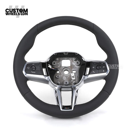 BMW i5 G60 2023 Steering Wheel – Smooth Black Leather, Silver Trim, Touch-Style Controls | Fits G60 5 Series, G70 7 Series, i5 + more | Plug & Play | Retrofit Upgrade for Older Models