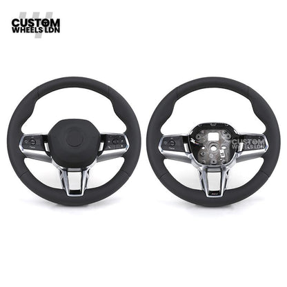 BMW i5 G60 2023 Steering Wheel – Smooth Black Leather, Silver Trim, Touch-Style Controls | Fits G60 5 Series, G70 7 Series, i5 + more | Plug & Play | Retrofit Upgrade for Older Models