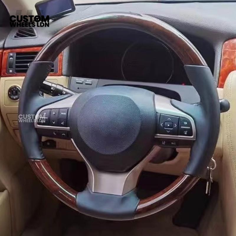 Toyota Custom Steering Wheel – Dark Cherry Wood Trim, Smooth Leather, OEM Controls | Fits Land Cruiser, Alphard, Camry + more | Plug & Play | Ideal Retrofit for a Luxury Finish
