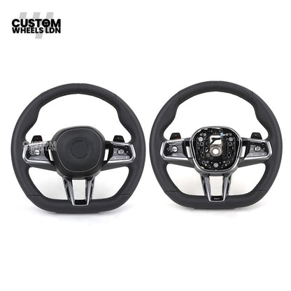 BMW i5 G60 2023 Steering Wheel – Smooth Black Leather, Silver Trim, Touch-Style Controls | Fits G60 5 Series, G70 7 Series, i5 + more | Plug & Play | Retrofit Upgrade for Older Models