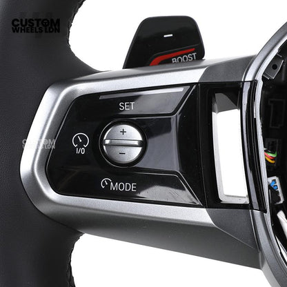 BMW i5 G60 2023 Steering Wheel – Smooth Black Leather, Silver Trim, Touch-Style Controls | Fits G60 5 Series, G70 7 Series, i5 + more | Plug & Play | Retrofit Upgrade for Older Models
