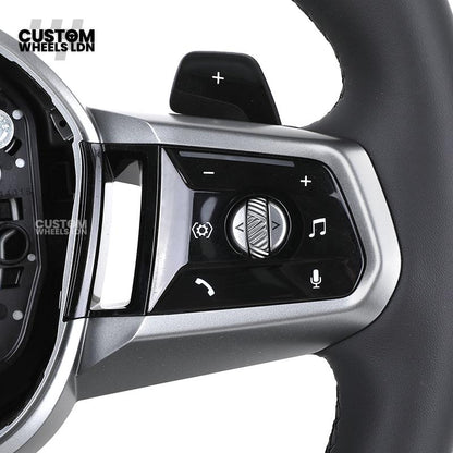 BMW i5 G60 2023 Steering Wheel – Smooth Black Leather, Silver Trim, Touch-Style Controls | Fits G60 5 Series, G70 7 Series, i5 + more | Plug & Play | Retrofit Upgrade for Older Models