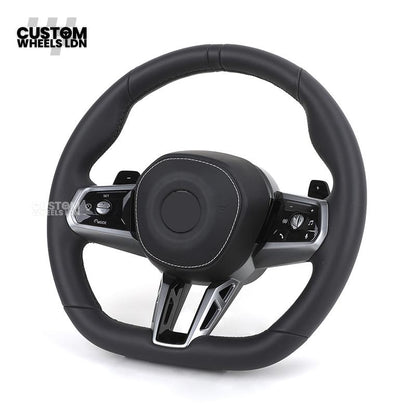 BMW i5 G60 2023 Steering Wheel – Smooth Black Leather, Silver Trim, Touch-Style Controls | Fits G60 5 Series, G70 7 Series, i5 + more | Plug & Play | Retrofit Upgrade for Older Models