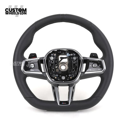 BMW i5 G60 2023 Steering Wheel – Smooth Black Leather, Silver Trim, Touch-Style Controls | Fits G60 5 Series, G70 7 Series, i5 + more | Plug & Play | Retrofit Upgrade for Older Models